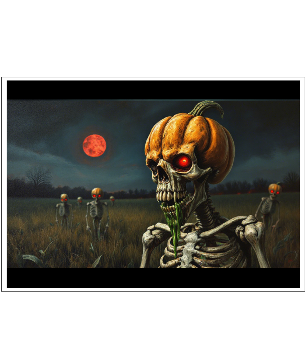 Art Print - Lustre - Landscape pumpkin skeleton 5 artwork a3