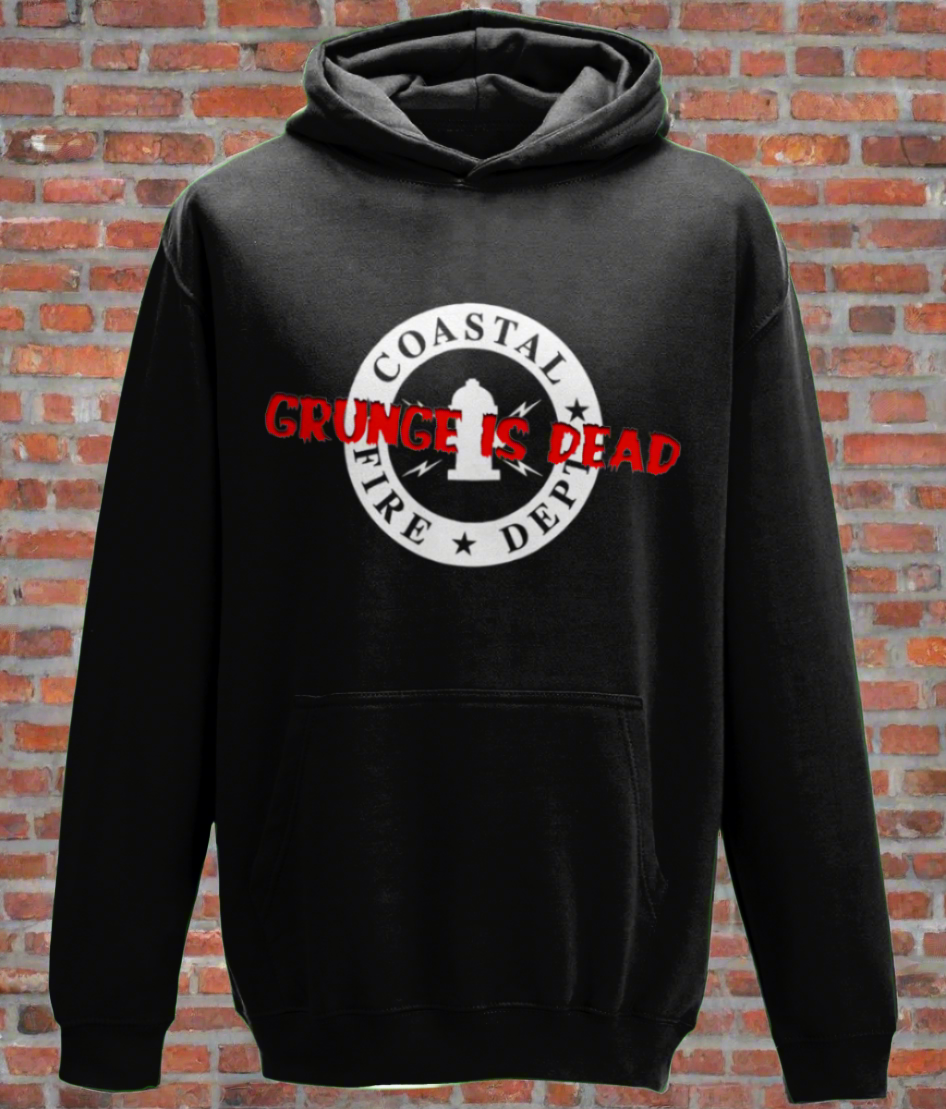 Elevate your wardrobe with this exclusive COASTAL FIRE DEPT. hoodie, adorned with the iconic band's logo and the bold message "GRUNGE IS DEAD." On the back, find the powerful statement "ZERO F*CKS GIVEN."