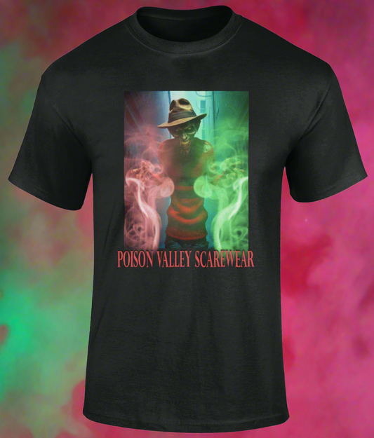 Experience the terror and style of your beloved Dream Demon from A Nightmare On Elm Street with the DREAM DEMON T SHIRT . Made of 100% cotton, this shirt boasts a seamless twin needle collar and taped neck and shoulders for maximum comfort.&nbsp;